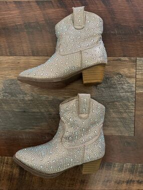 Girls Sparkle Embellished Western Ankle Boots - Blush